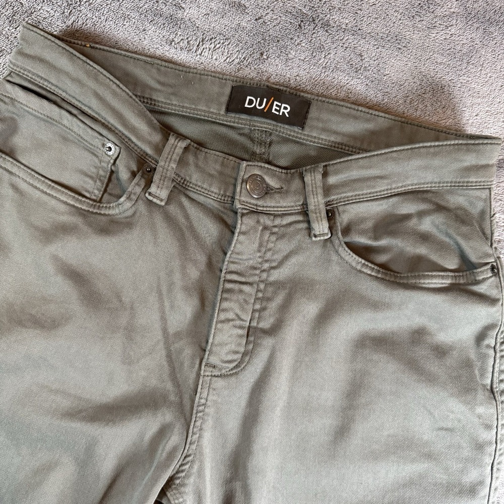 DU/ER No Sweat Pants Mens 32x32 N2X Relaxed Taper Green Performance Denim